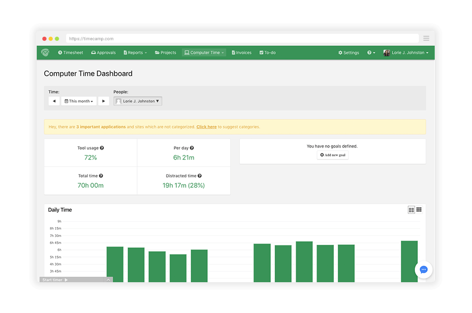 time tracking timecamp screenshot