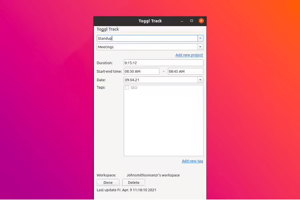 Toggl Ubuntu time tracker