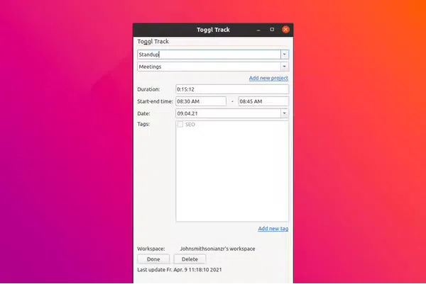 Toggl Ubuntu time tracker