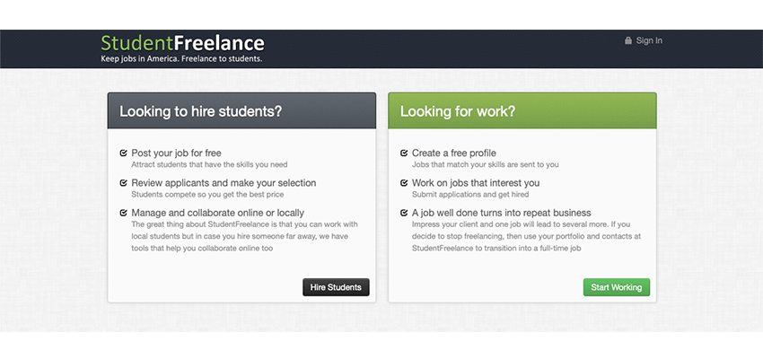 freelance websites list students