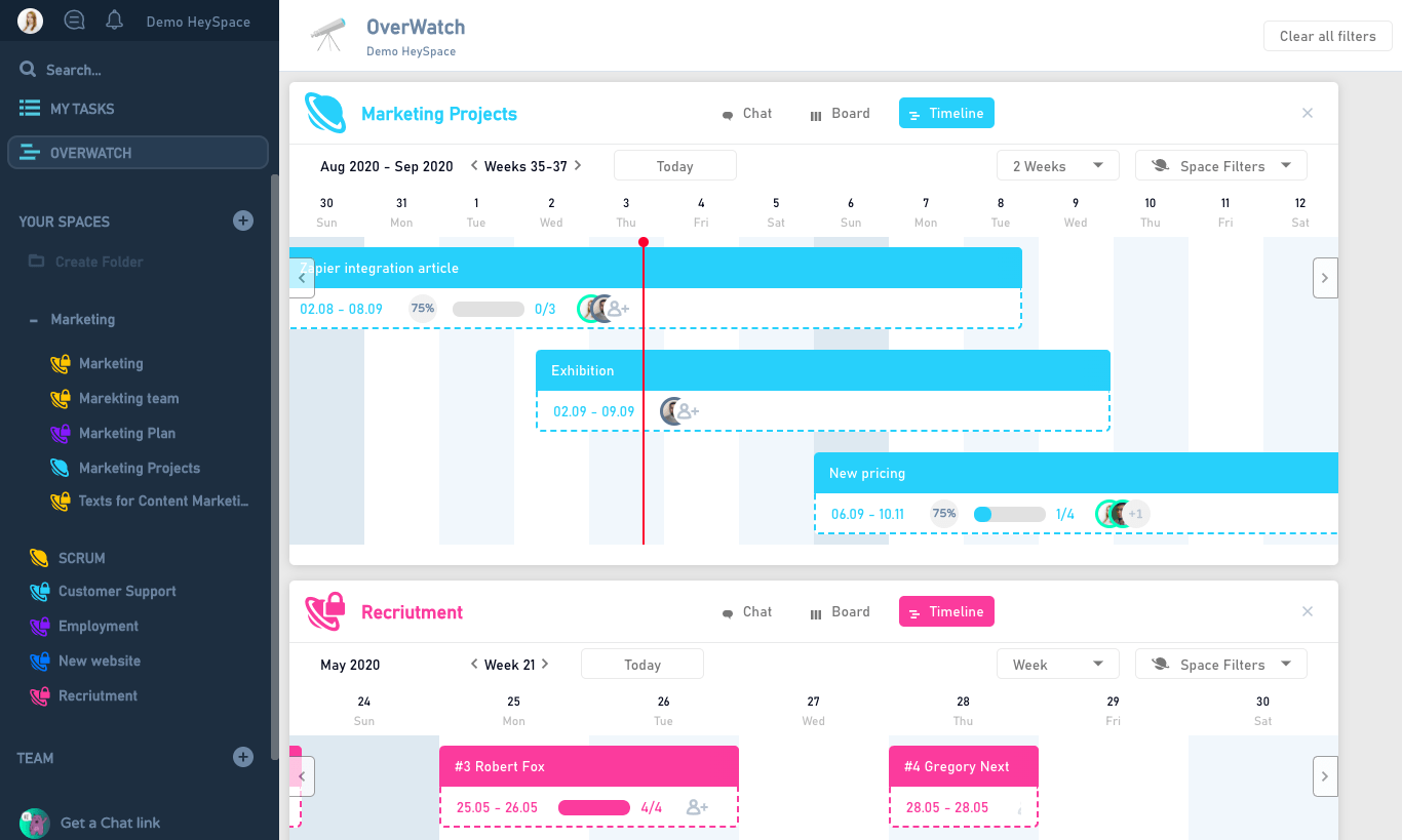 TimeCamp Planner task management panel