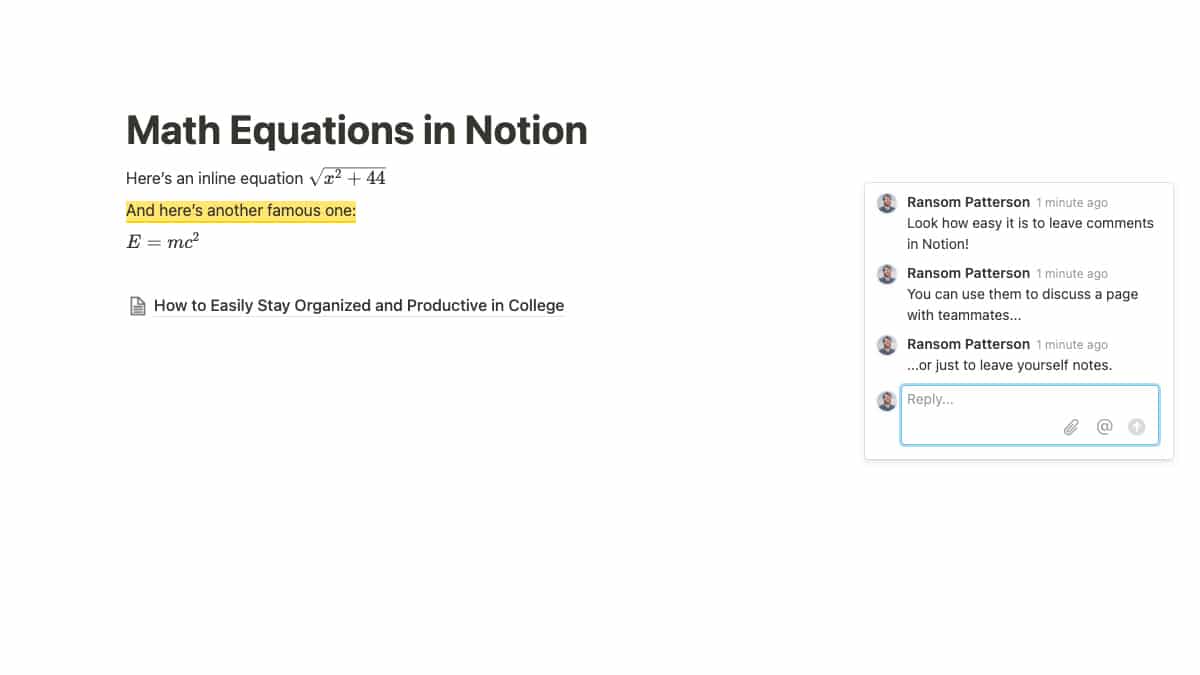 math equations in notion