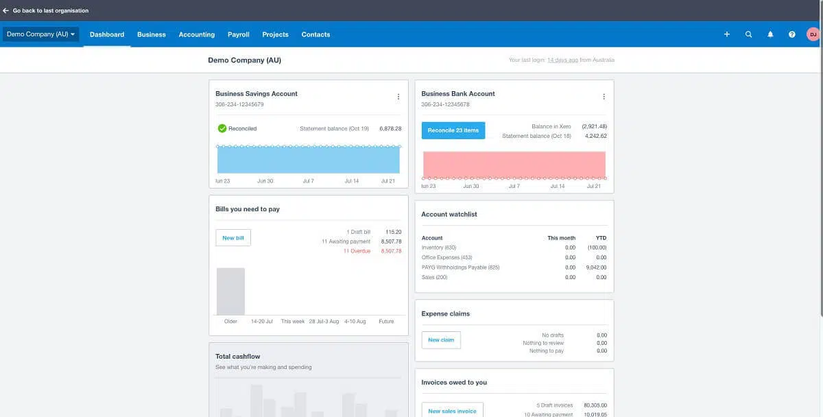 Xero dashboard