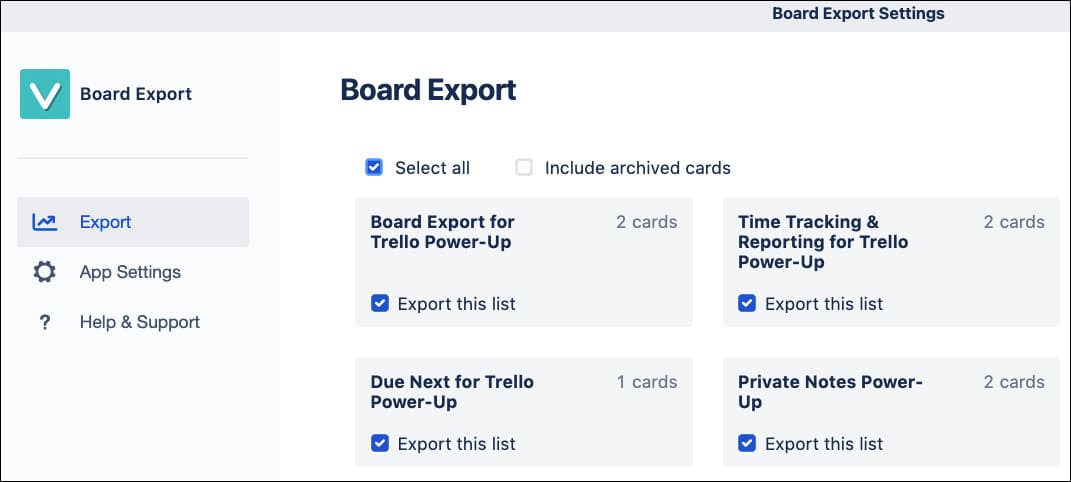 Board export for Trello