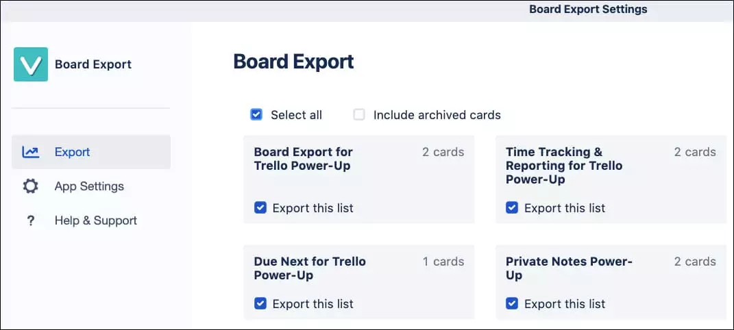 Board export for Trello