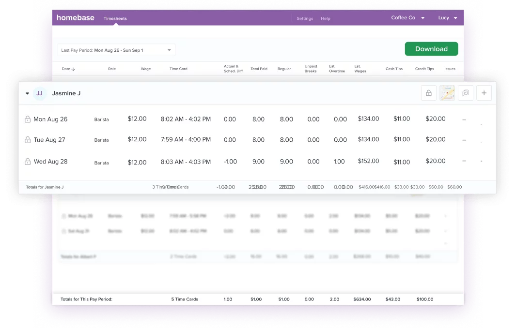 Homebase timesheet