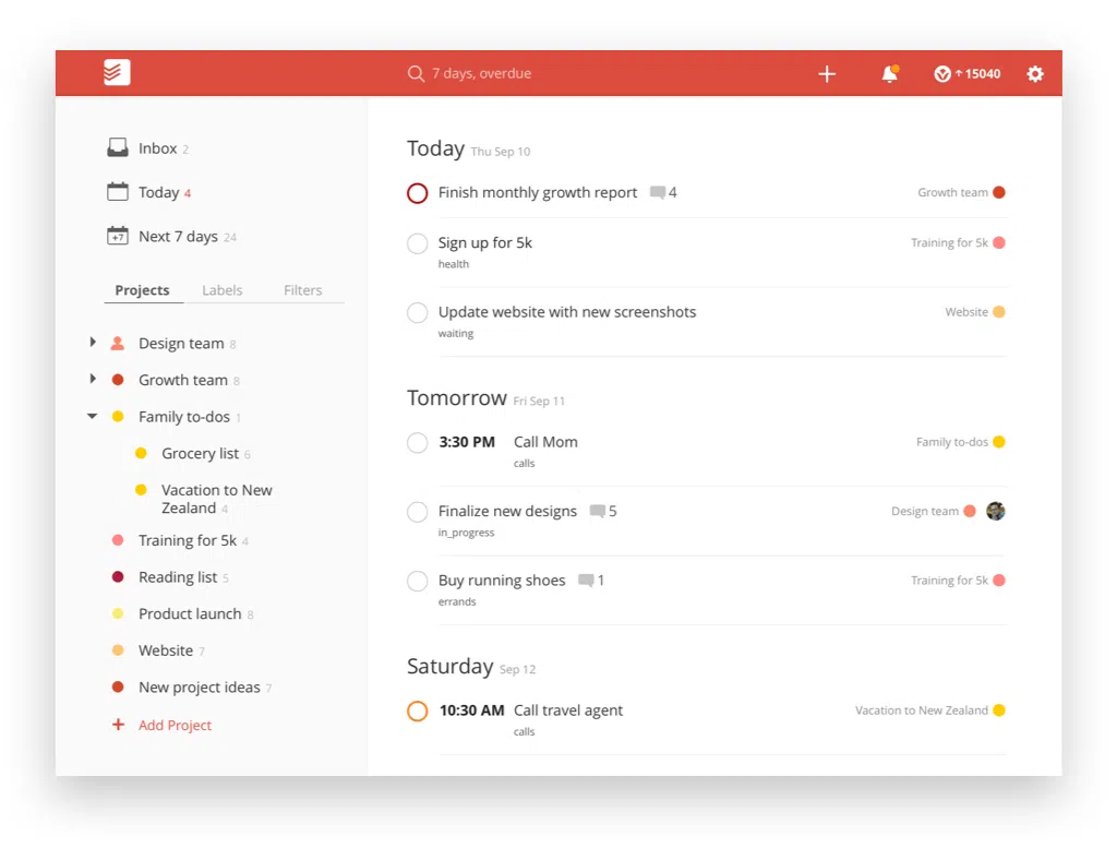 Todoist dashboard - free task software