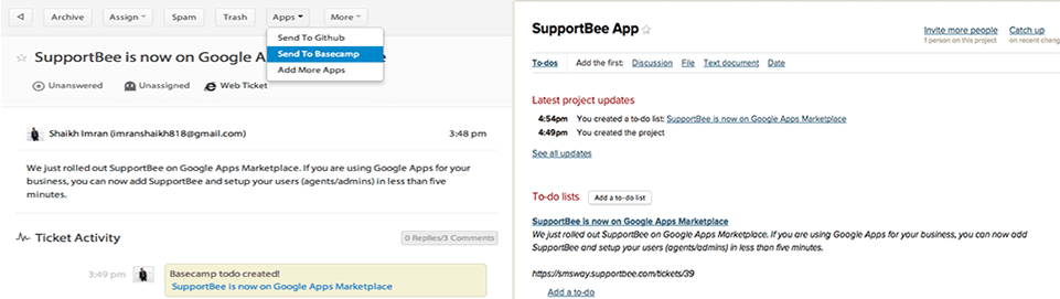 SupportBee integration with Basecamp
