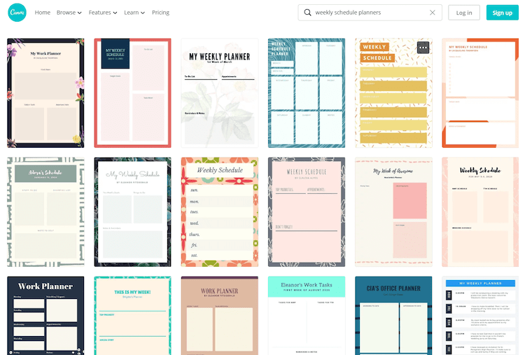 Canva weekly schedule template