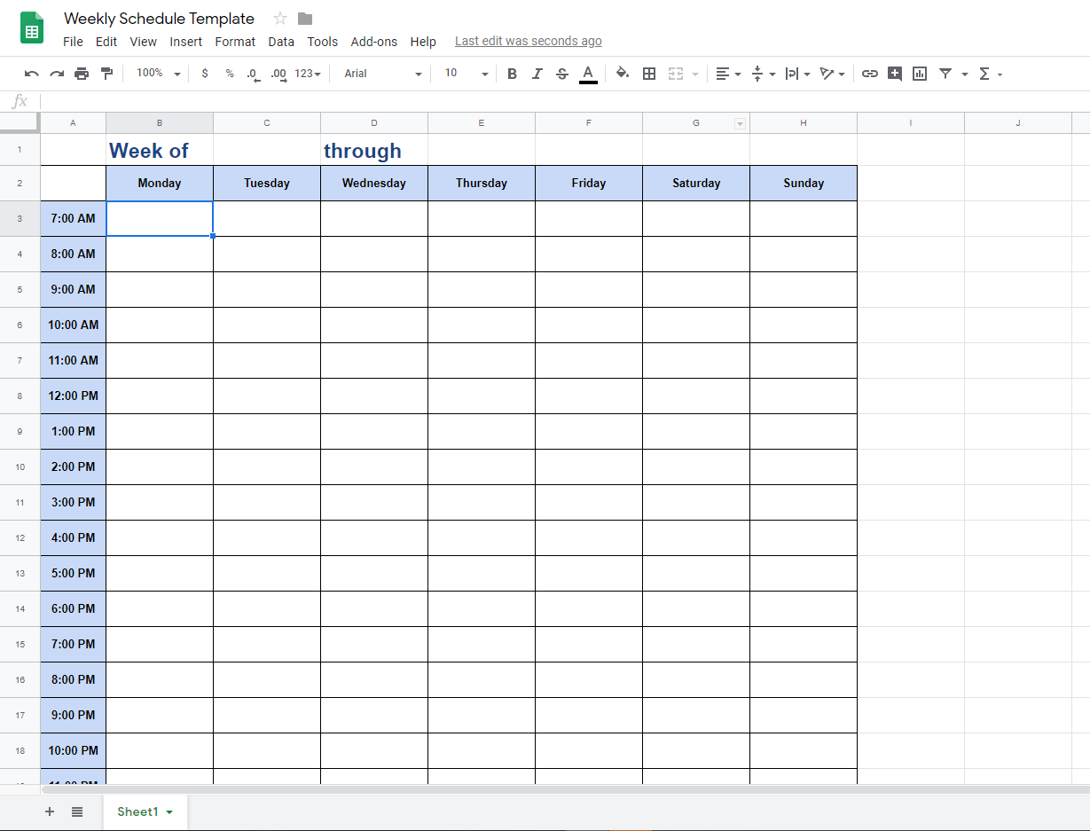 Google Docs Timetable Template