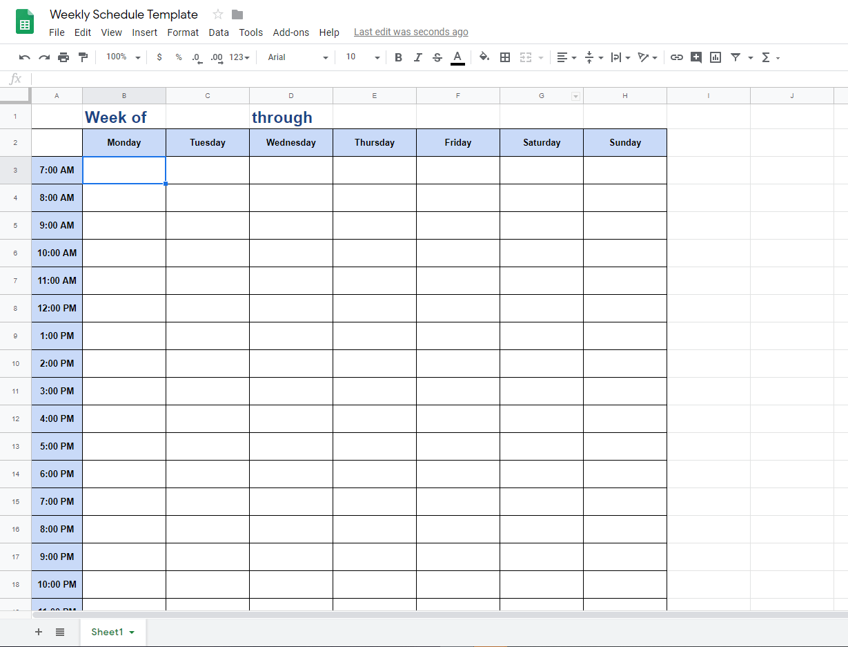 Hourly Weekly Schedule Template For Your Needs