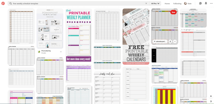 Pinterest weekly schedule template