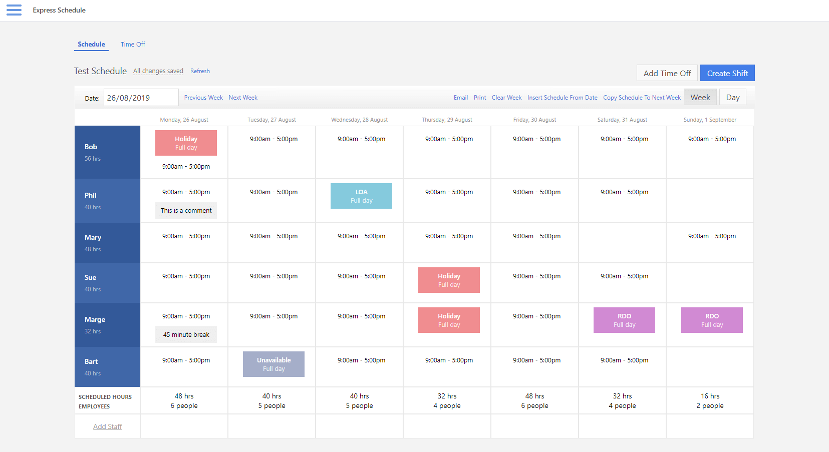 Express Schedule - employee scheduling software dashboard