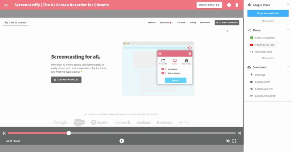 Screencastify - screen recording software