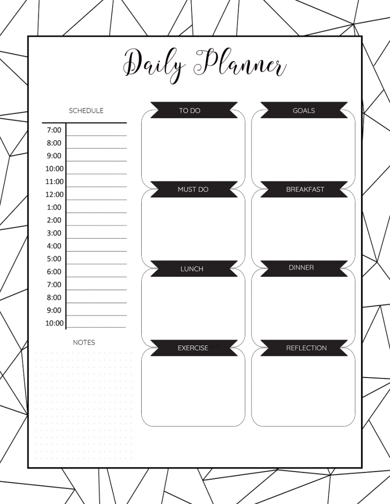 101Planners Daily Schedule Template