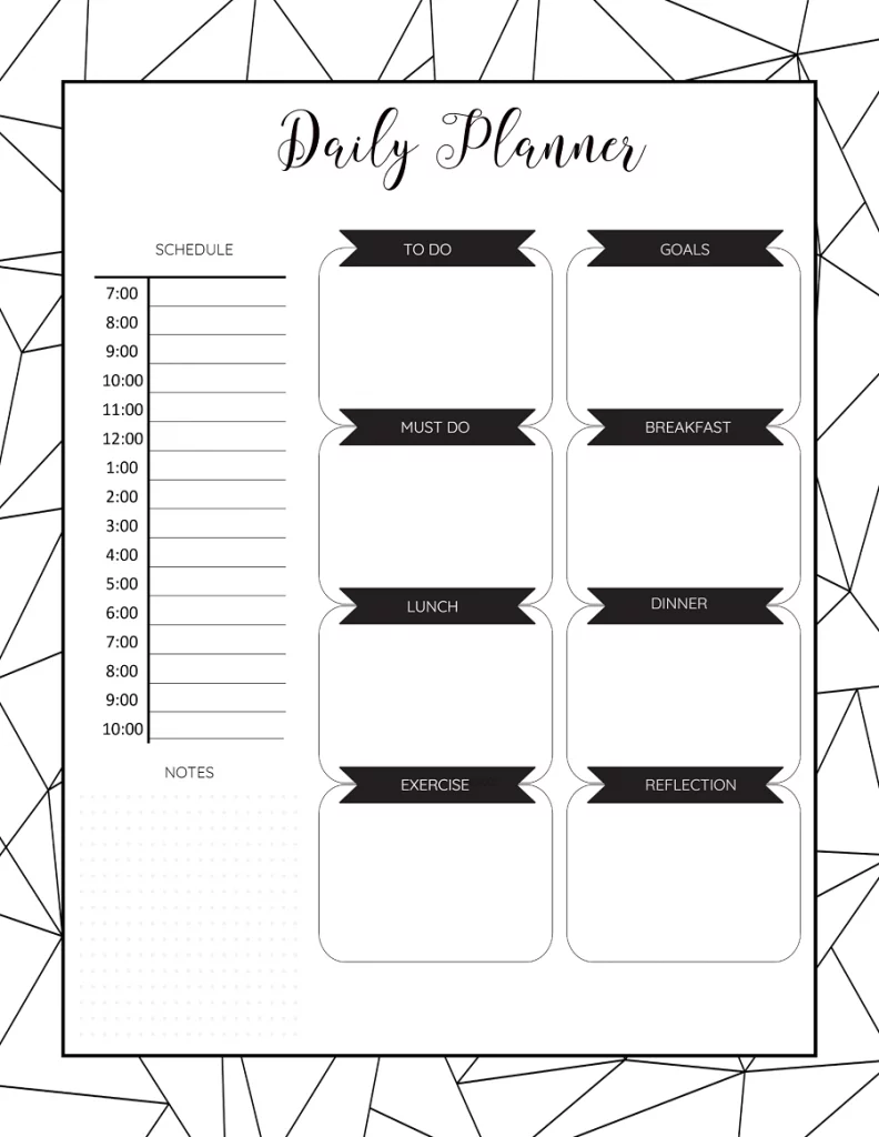 101Planners Daily Schedule Template