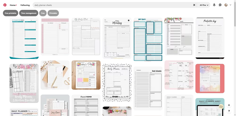Pinterest planner ideas screenshot