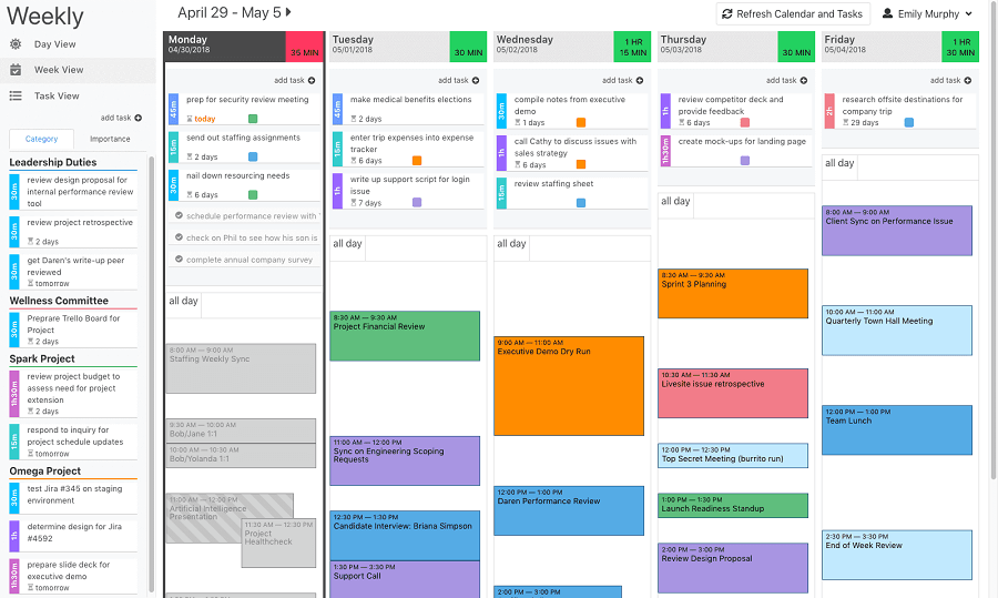 Weekly app - time blocking