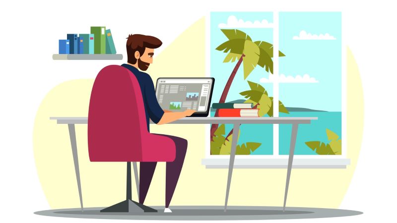 freelancer works from home at his desk
