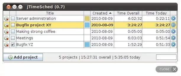 JTimeSched time tracking for Linux