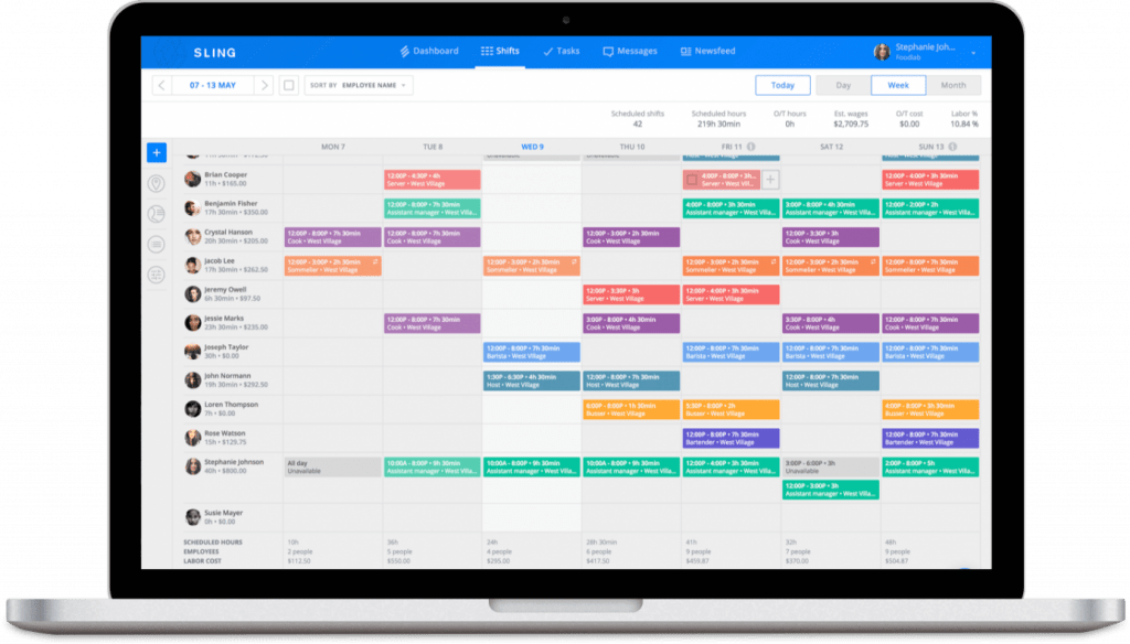 Sling scheduling app