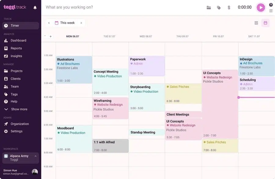 toggl track calendar