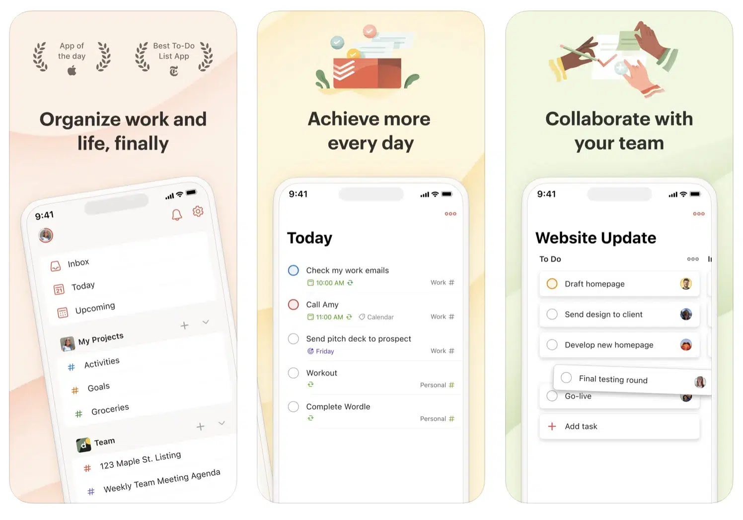 a collage of features of Todoist to-do list app