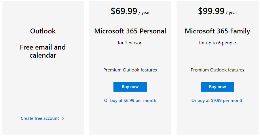 outlook pricing