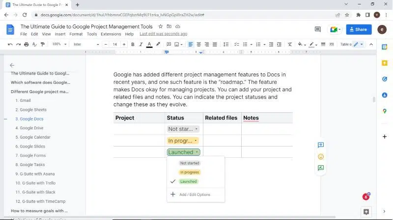 google docs screenshot