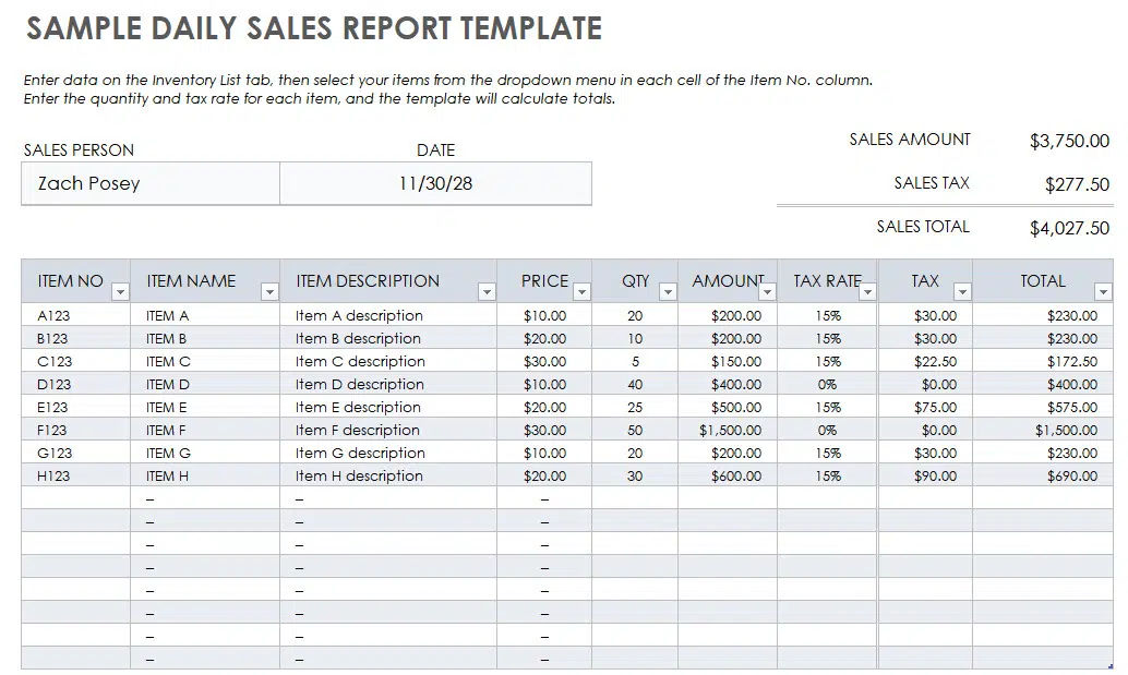 sales report template