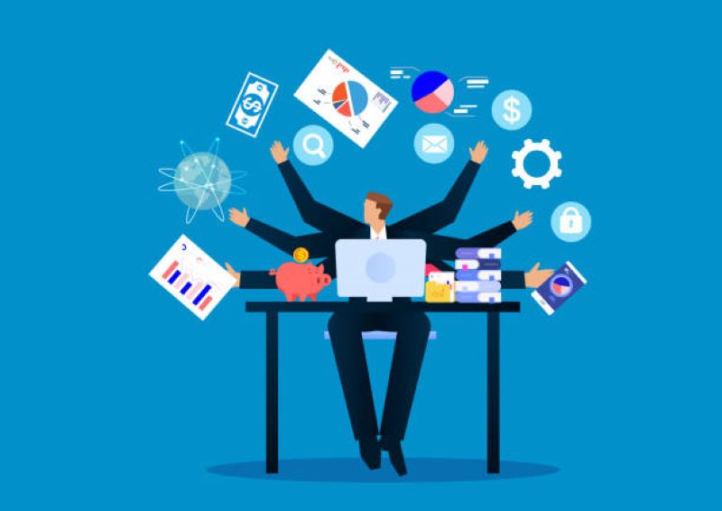 businessman busy performing multitasking work