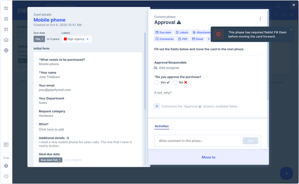 Pipefy workflow template