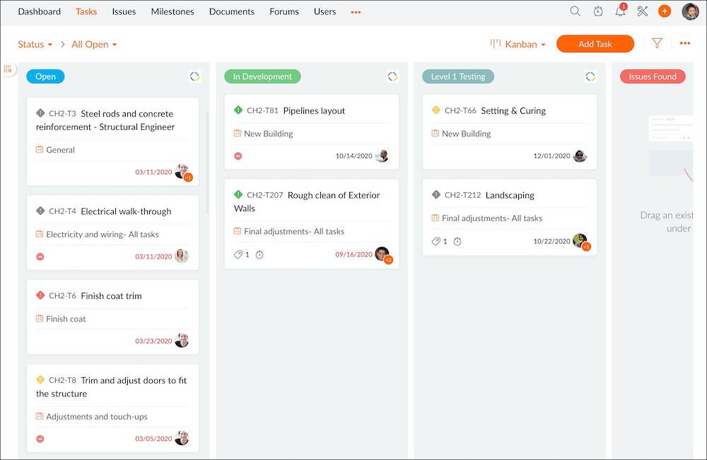 Zoho Projects Kanban view