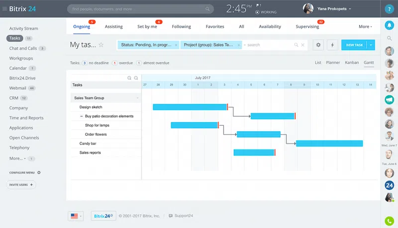 screenshot of bitrix24 enterprise project management software