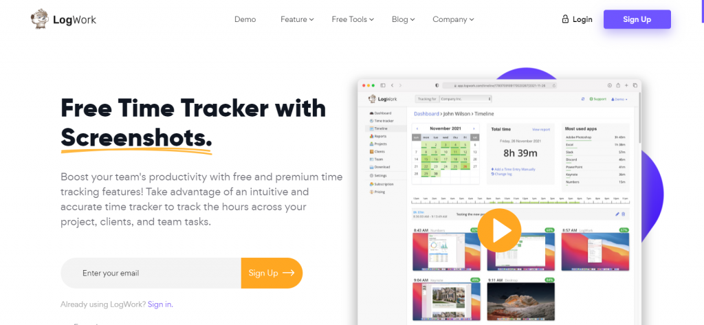 LogWork Windows time tracker