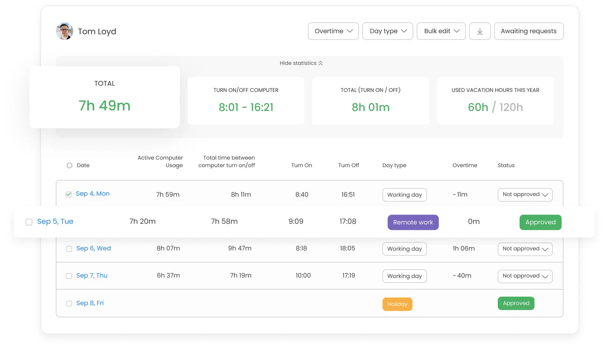 track employee vacation and sick leaves with timecamp attendance tracking