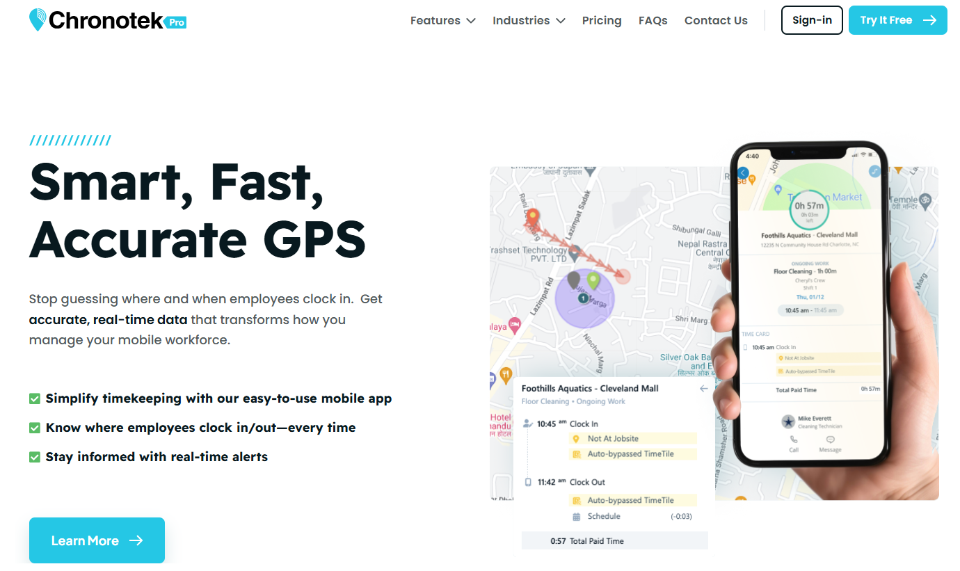 Screenshot of Chronotek GPS tracker for employees