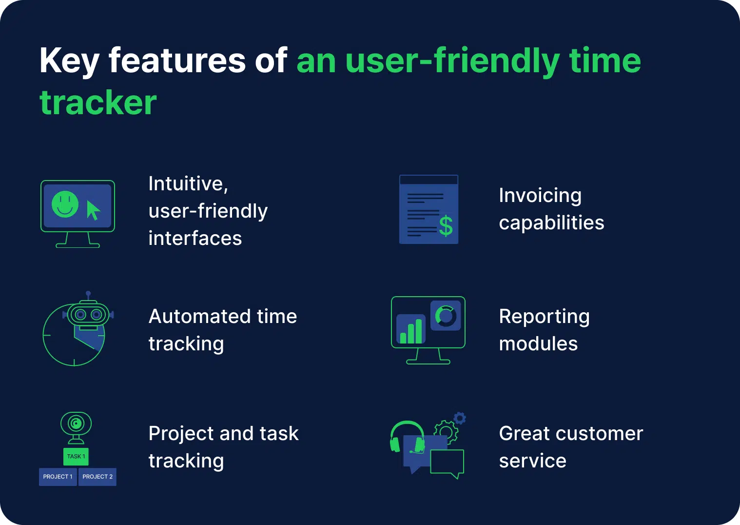 An infographic about what a tool for time tracking for small business should have
