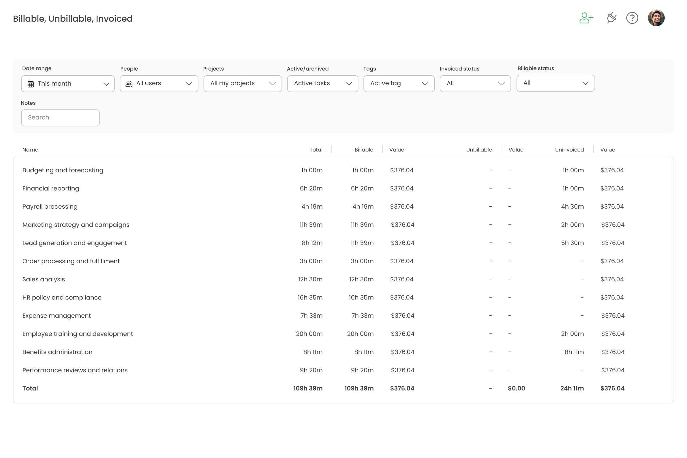 billable hours report from timecamp time tracking for small business