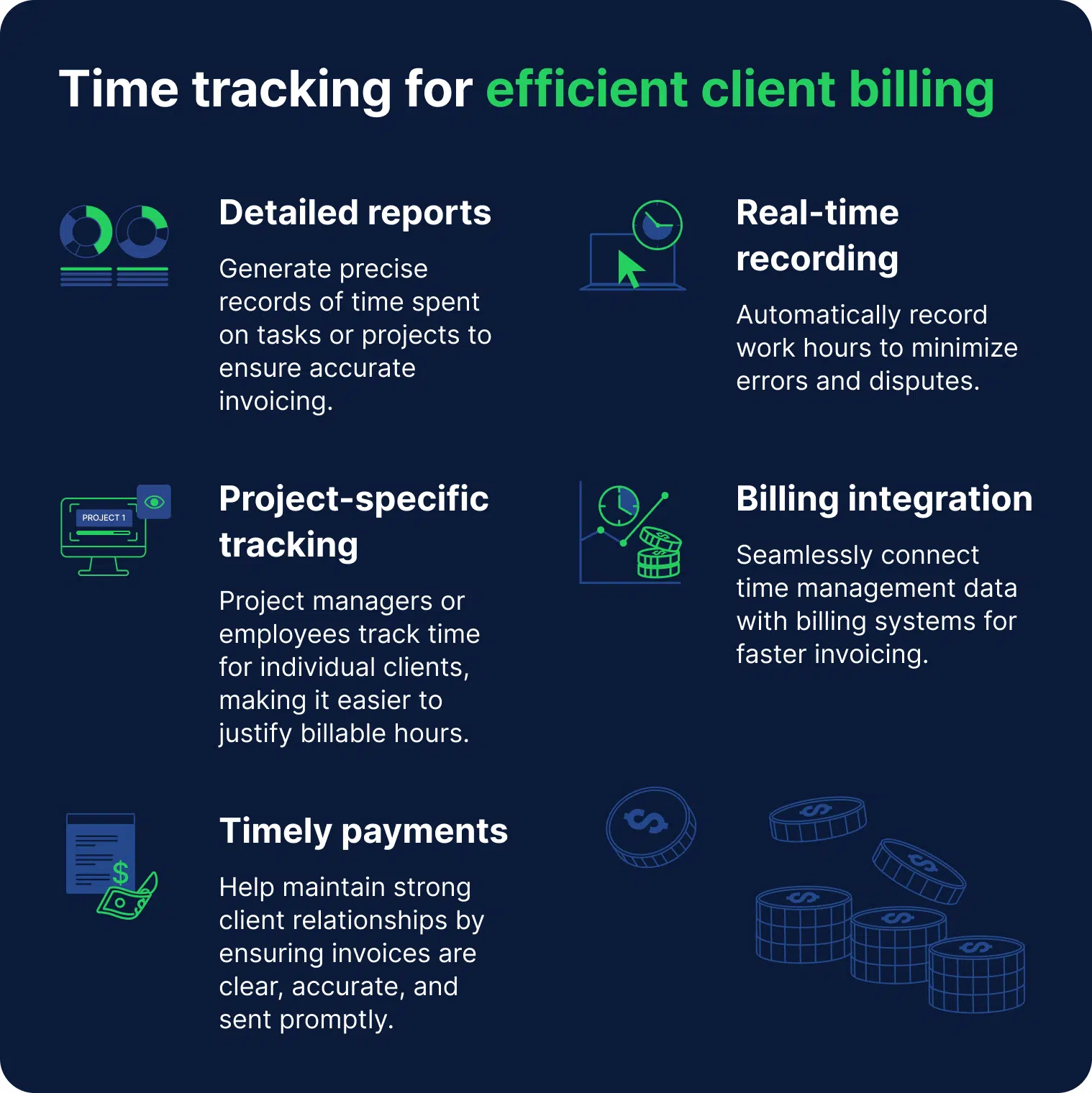 An infographic about efficient client billing with time tracking for small business