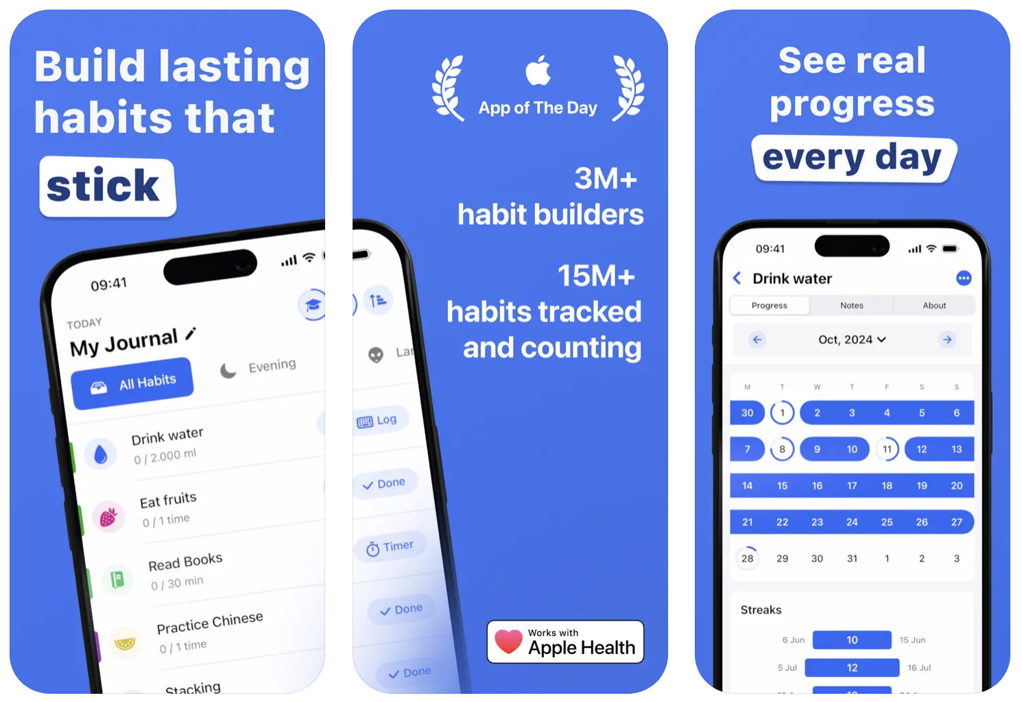 a collage of two iphones displaying features of habitify tracker app, with descriptions above or in between