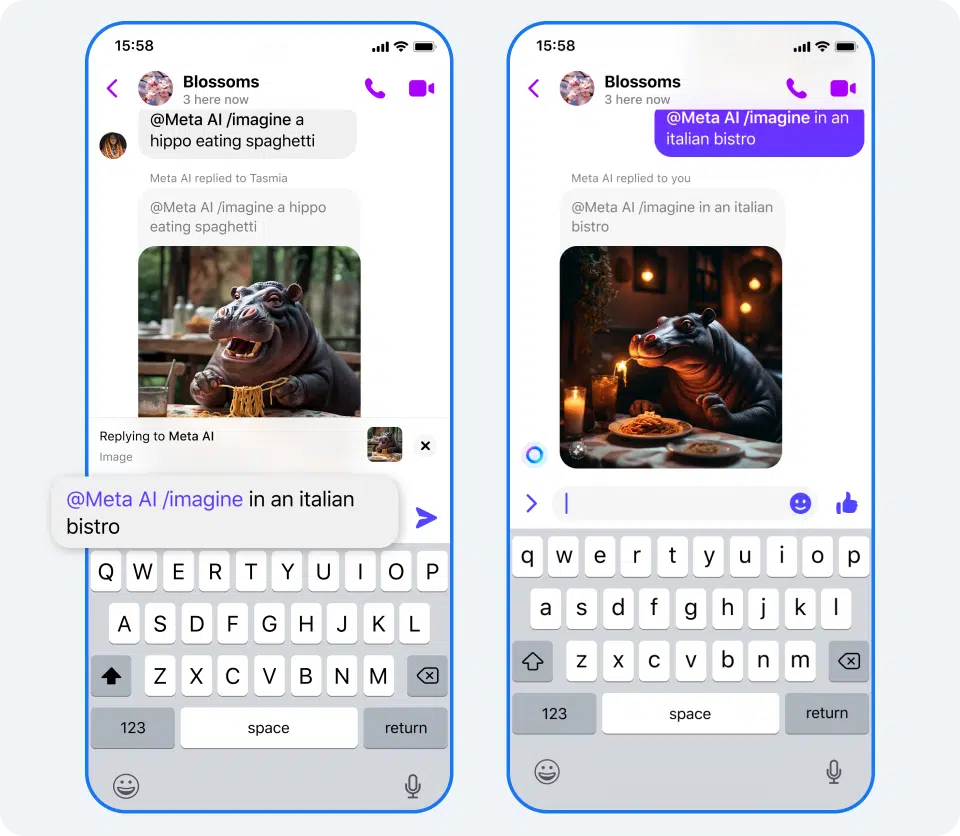 two iphones displaying conversations with chatbots by Meta AI