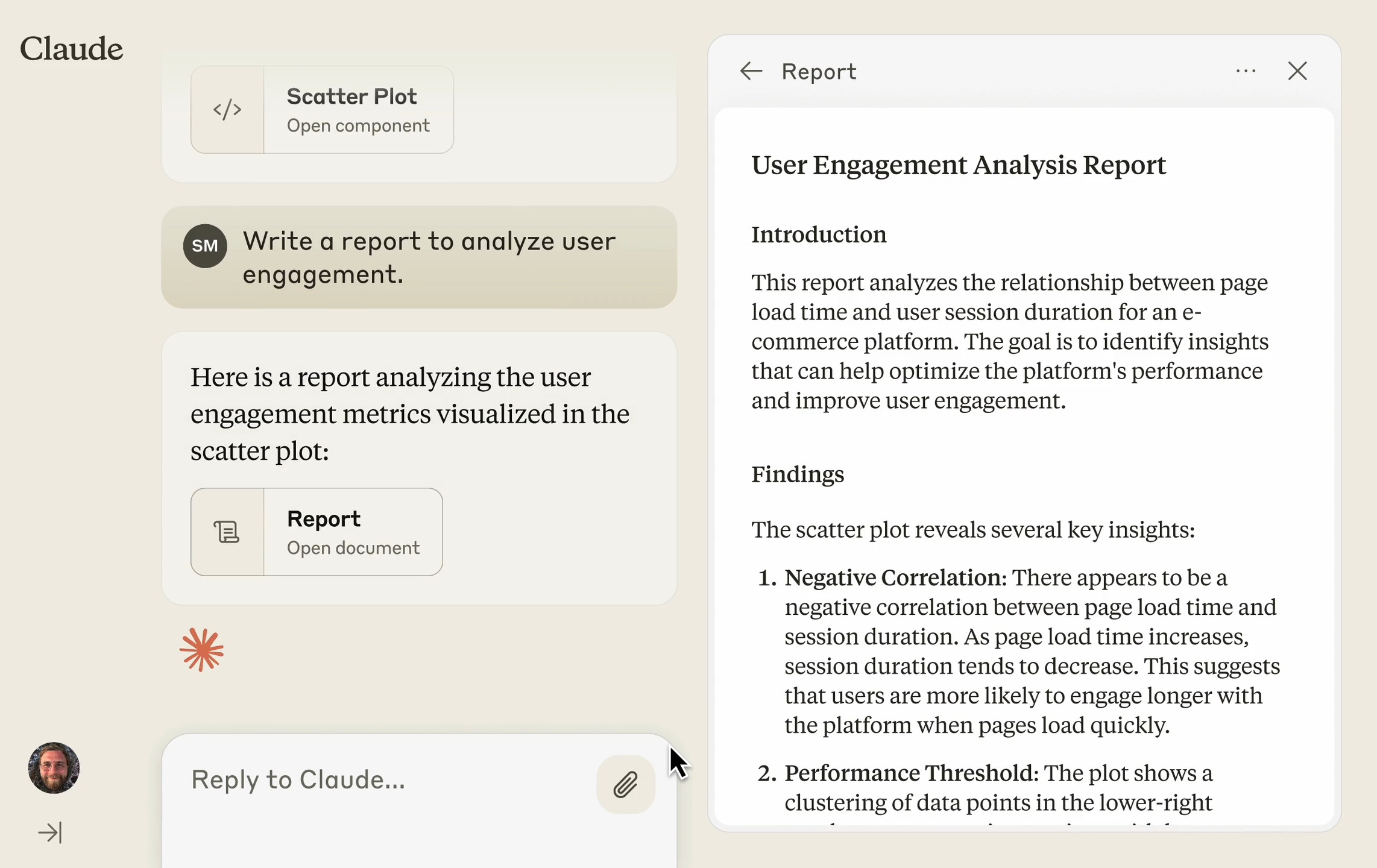 a screenshot of the main panel of AI assistant Claude