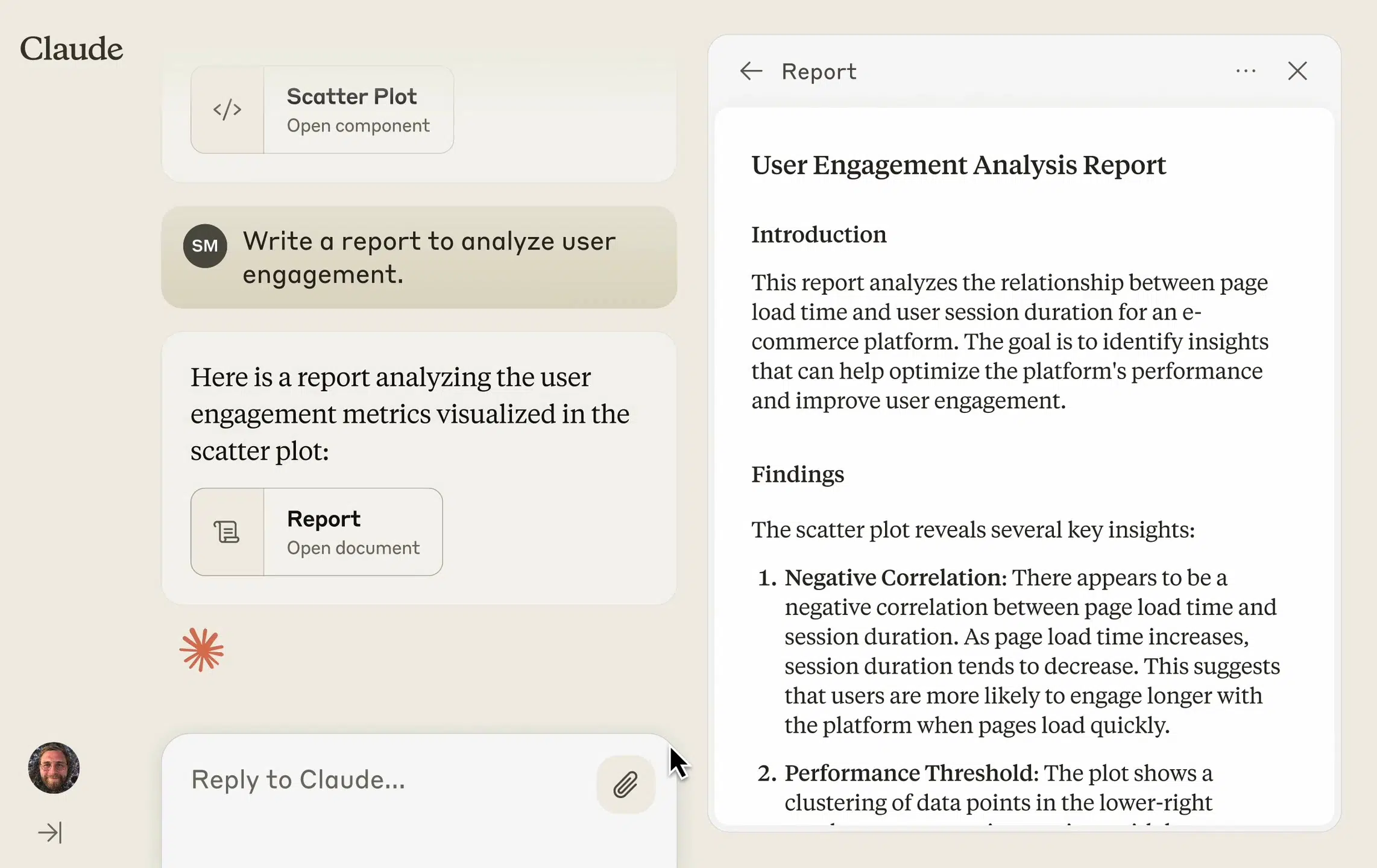 a screenshot of the main panel of AI assistant Claude