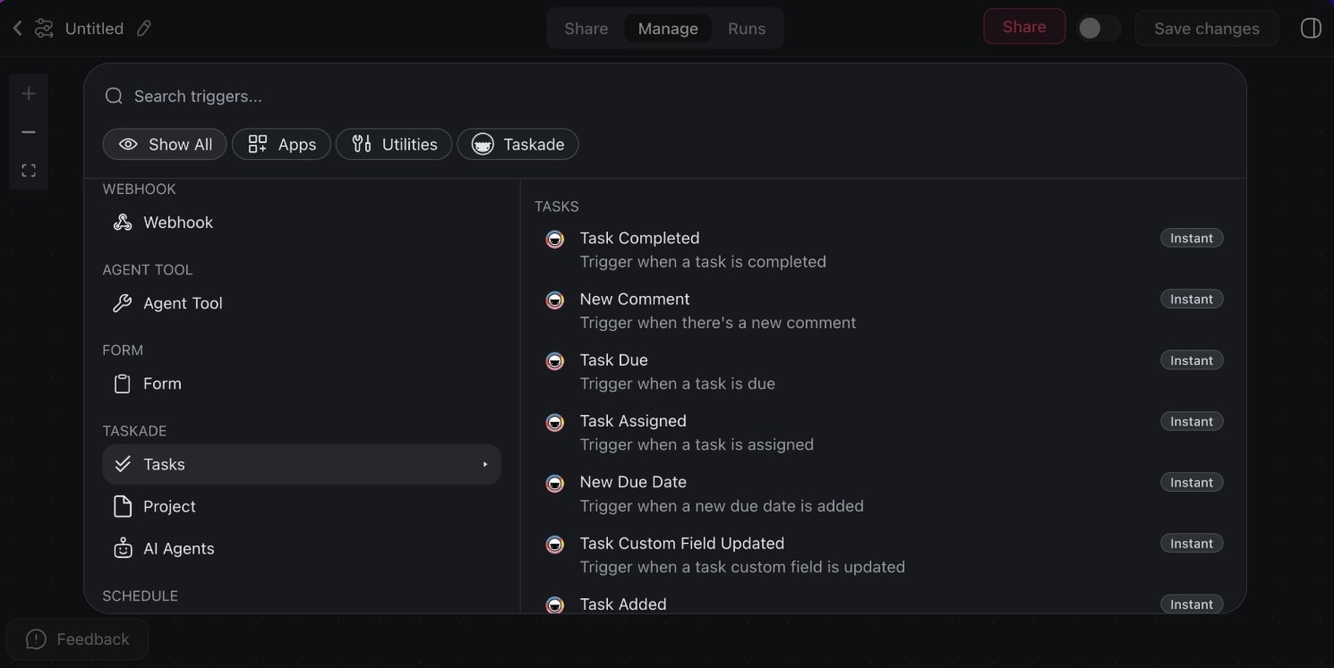a screenshot of taskade ai project management tool