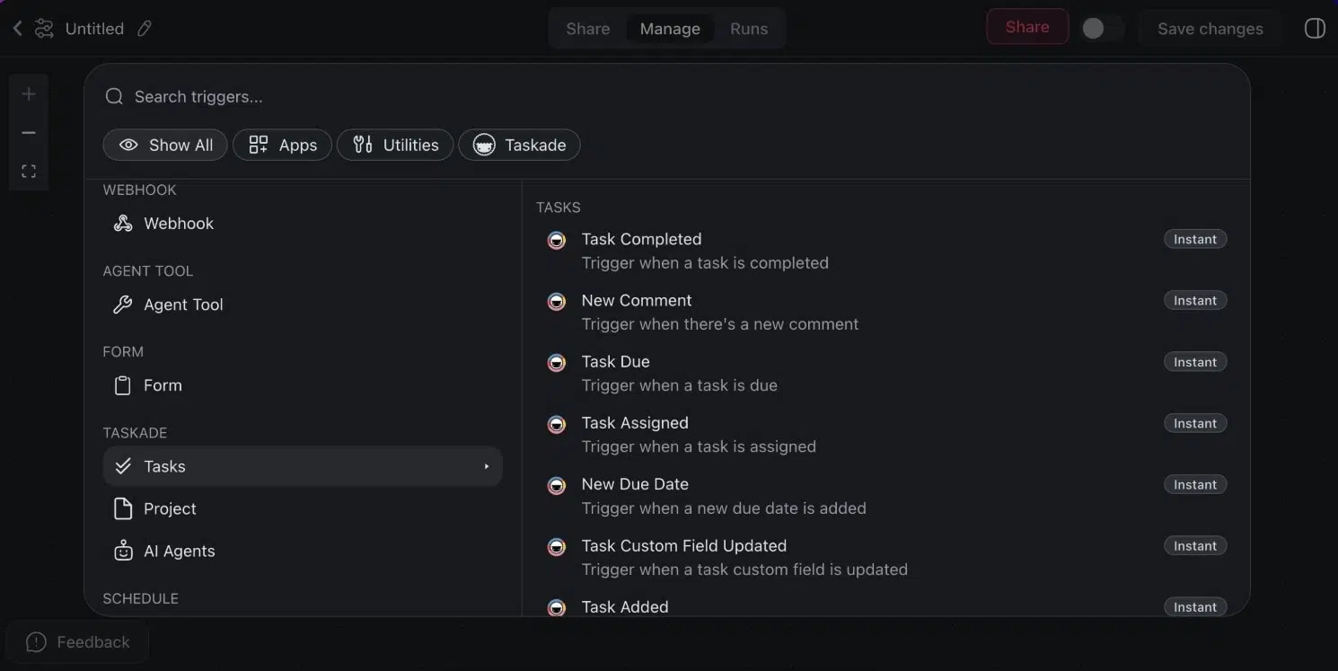 a screenshot of taskade ai project management tool