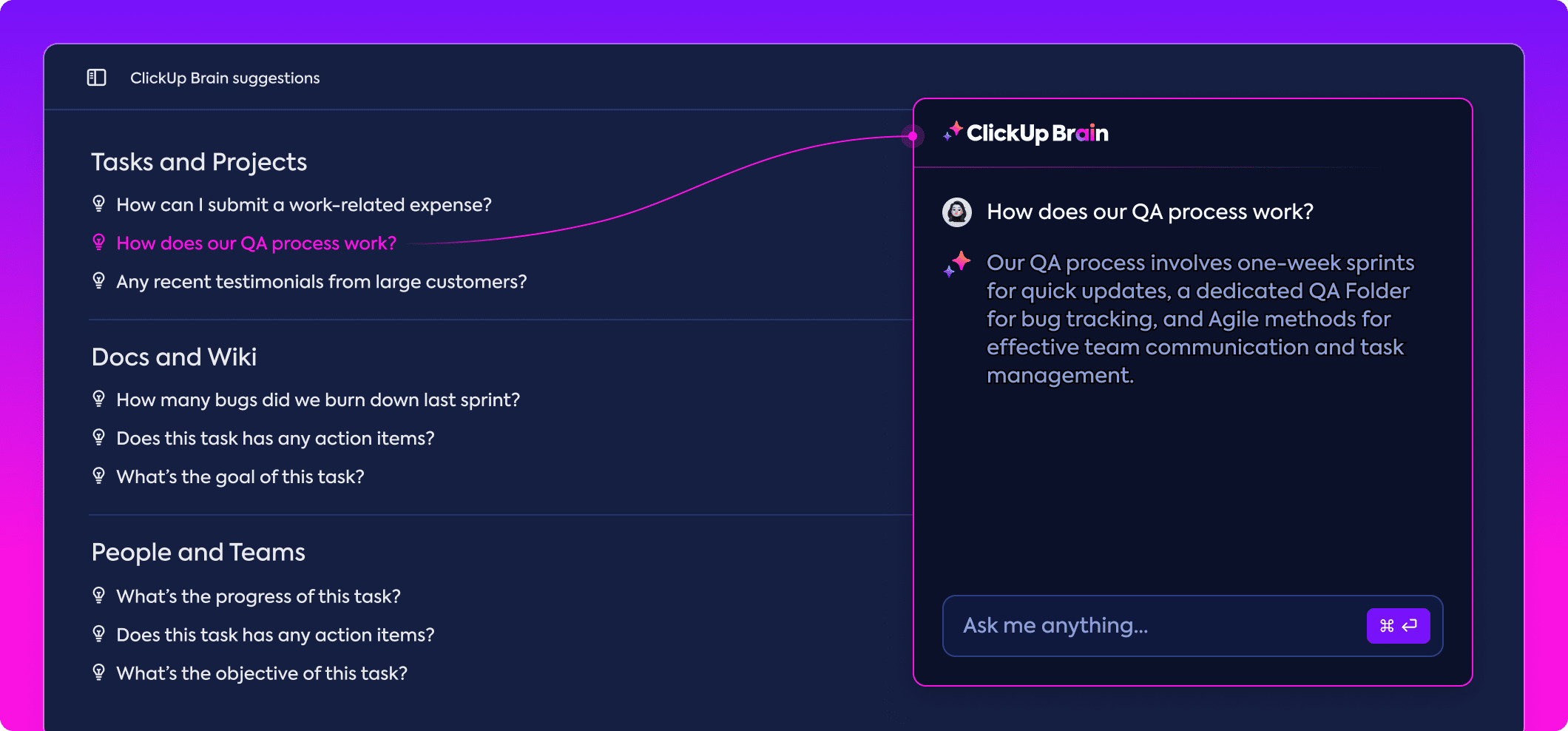 a screenshot of Clickup brain, a project management tool