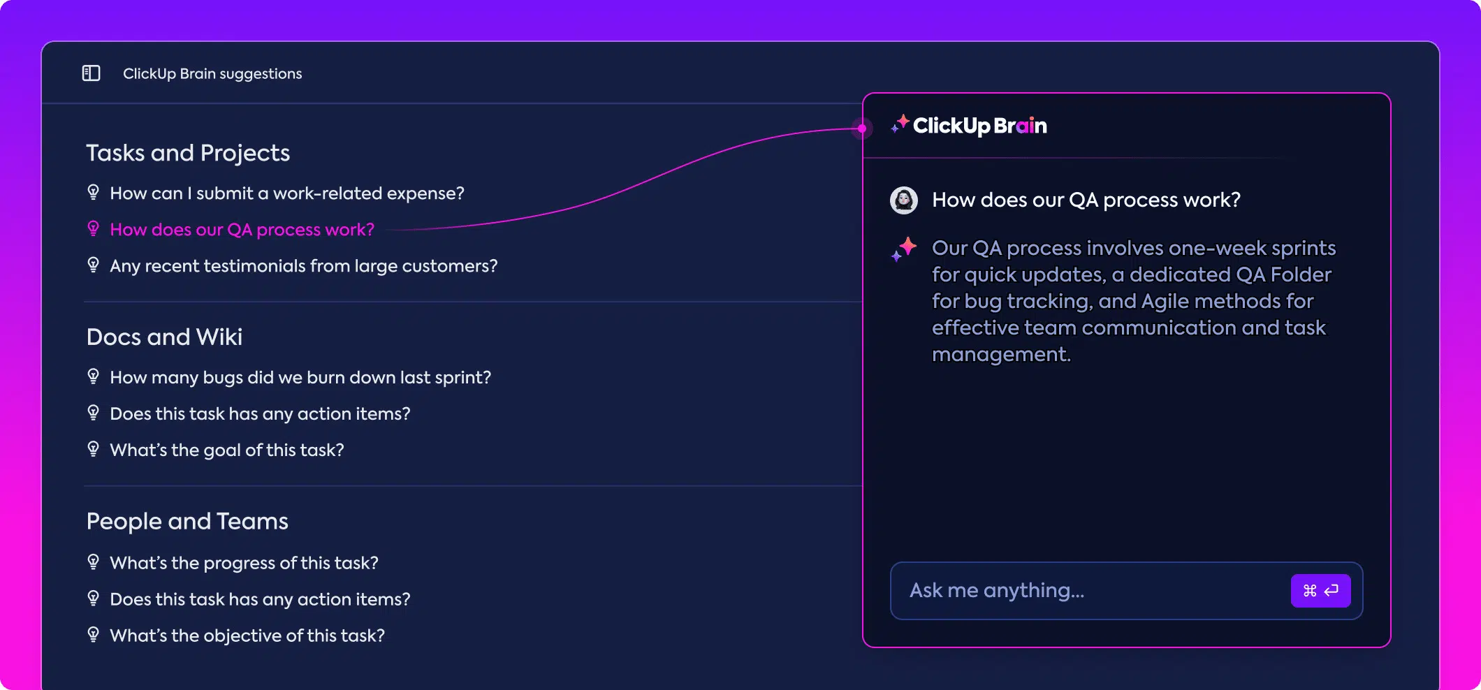 a screenshot of Clickup brain, a project management tool