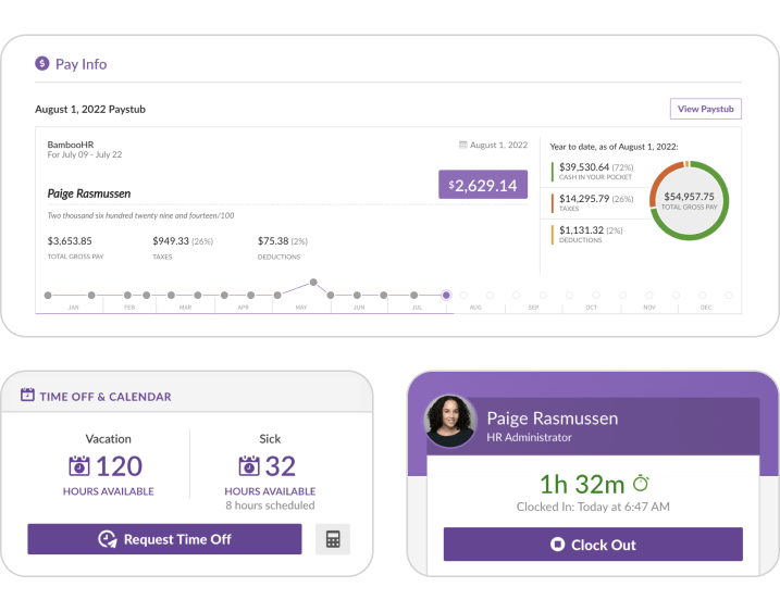 a collage of bamboo hr functionalities