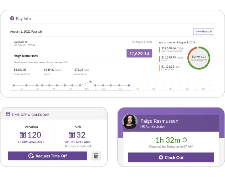 a collage of bamboo hr functionalities